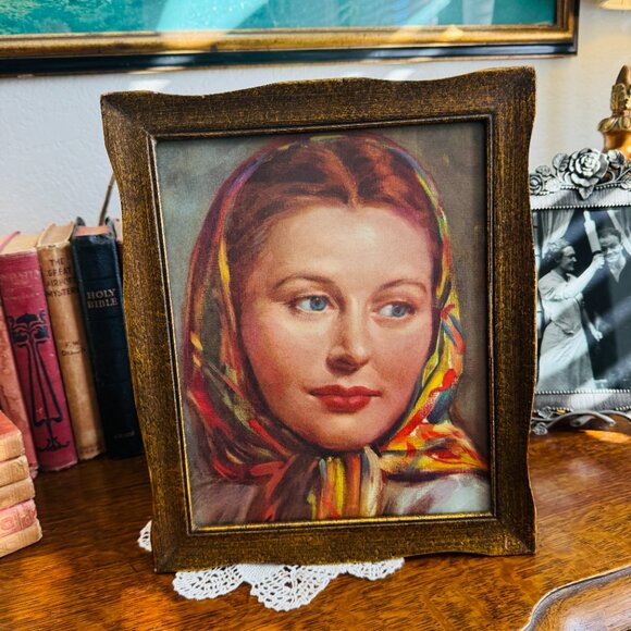 1950's Framed Picture with Beautiful Lady - Picture 7 of 13